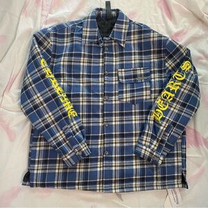 Chrome Hearts Blue Plaid Stripe Shirt Snap Jacket